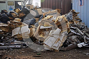 Shipbreaking Yard in Darukhana, Mumbai, India Ã¢â¬â INS Vikrant dismantling with scrap metal & workers in background photo