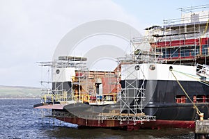 Shipbuilding scaffold close up in Port Glasgow Ferguson Ship building Dock Harbor Harbour UK photo