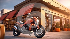 shipment delivery by motorcycle and store background delivery transportation concept - generative ai