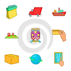 Shipment icons set, cartoon style