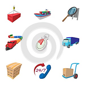 Shipment icons set, cartoon style