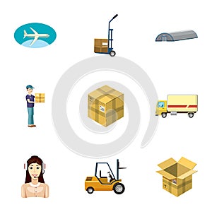 Shipment icons set, cartoon style