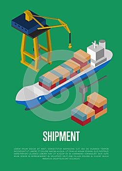 Shipment isometric banner with container ship