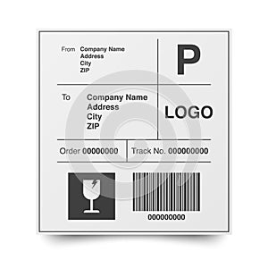 Shipment label template. Cargo sticker. Delivery bar code mockup, vector