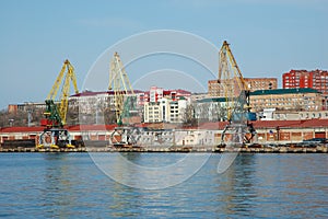 Shipment pier in russian seaport Vladivostok.