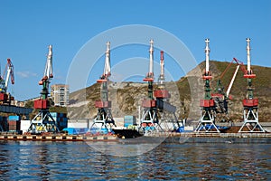 Shipment pier (stage) in russian seaport.