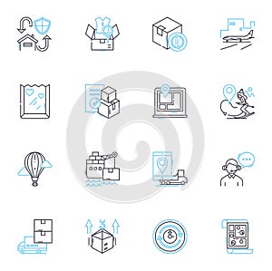 Shipment Services linear icons set. Logistics, Delivery, Transport, Dispatch, Cargo, Freight, Distribution line vector photo