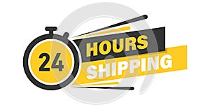 Shipping 24 hours icon in flat style. Delivery countdown vector illustration on isolated background. Quick service time sign