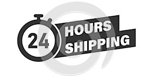 Shipping 24 hours icon in flat style. Delivery countdown vector illustration on isolated background. Quick service time sign