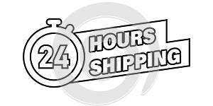 Shipping 24 hours icon in flat style. Delivery countdown vector illustration on isolated background. Quick service time sign