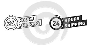 Shipping 24 hours icon in flat style. Delivery countdown vector illustration on isolated background. Quick service time sign