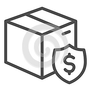 Shipping box with dollar line icon, Purchase concept symbol, Delivery charge vector sign on white background, Cardboard