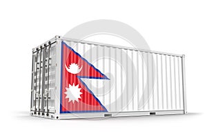 Shipping cargo container textured with Flag of Nepal. Isolated. 3D Rendering