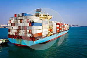Shipping cargo containers businesses services import and export international transportation open sea landscape aerial view