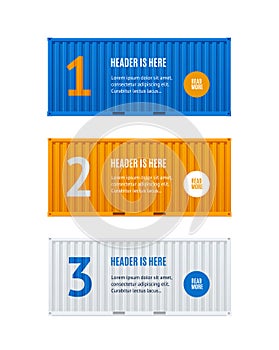 Shipping Cargo Containers Infographics Banners Horizontal Set. Vector