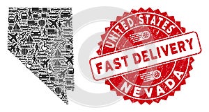 Shipping Collage Nevada State Map with Scratched Fast Delivery Stamp Seal