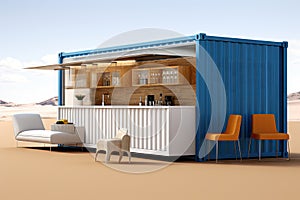 Shipping Container as Modular Home in Desert, Living in Shipping Container House Concept