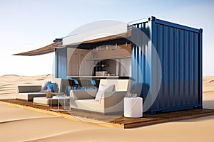 Shipping Container as Modular Home in Desert, Living in Shipping Container House Concept