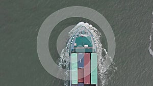 Shipping Container Barge Transporting Cargo At Sea
