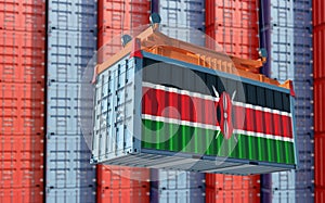 Shipping container with Kenya national flag.