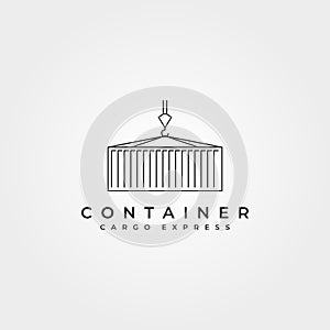 Shipping container line icon logo vector symbol illustration design, crane holding container minimalist vector logo design