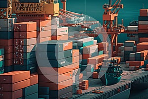 Shipping Container Port Illustration with giant cargo ships. Ai generated