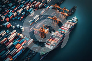 Shipping Container Port Illustration with giant cargo ships. Ai generated