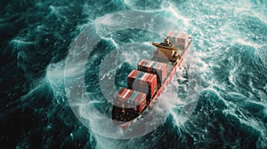 Shipping container ship on a stormy sea