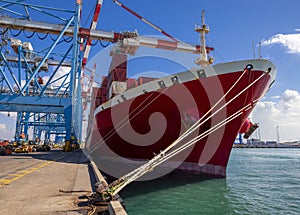 Shipping containers being unloaded at port facilities in Ashdod, Israel, Containers ships Loading In Ashdod Ports. Israel