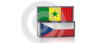 Shipping containers with Czech Republic and Senegal flag.