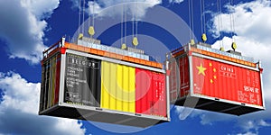 Shipping containers with flags of Belgium and China