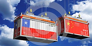 Shipping containers with flags of Chile and China