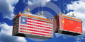 Shipping containers with flags of Liberia and China