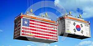 Shipping containers with flags of Liberia and South Korea