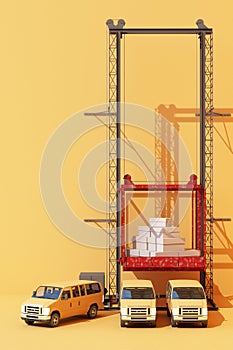 Shipping containers hanging from a crane