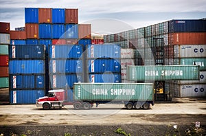 Shipping containers loading on truck