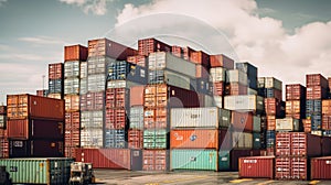 Shipping containers stacked at a bustling port, illustrating the movement of goods across international borders in the global