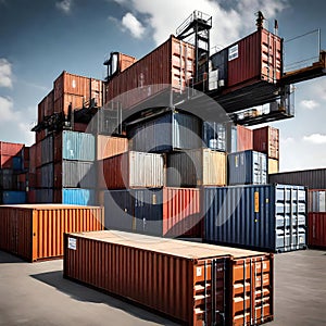 Shipping containers stacked on top of each other - ai generated image