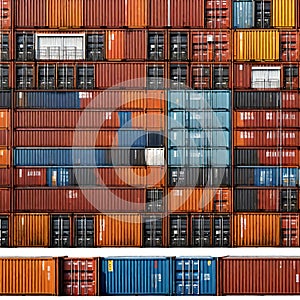 Shipping containers stacked on top of each other - ai generated image