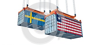 Shipping containers with Sweden and Liberia flag.