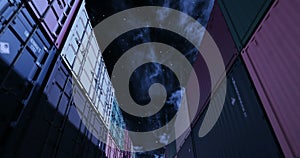 Shipping containers under midnight sky seamless loop
