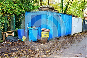 shipping containers used as builders storage and office space at the construction site