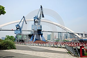 Shipping Cranes and Lupu Bridge Shanghai