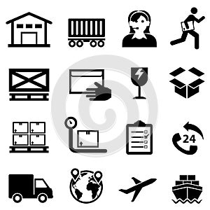 Shipping, delivery, distribution and warehouse web icon set