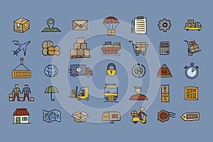 Shipping and delivery icons set in flat style for your design. For presentation, mobile application, web, infographics