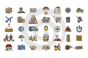 Shipping and delivery icons set for your design. For presentation, mobile application, web, infographics