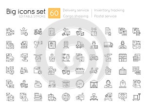 Shipping and delivery linear icons set