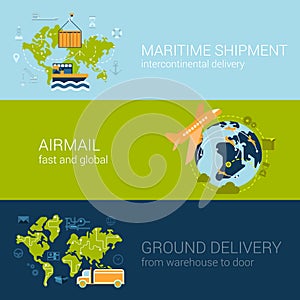 Shipping delivery types concept flat web template infographics