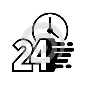 Shipping fast delivery 24h with clock icon, Speed 24 hour cargo express, Pictogram flat design for apps and websites
