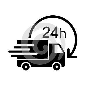 Shipping fast delivery 24h truck with arrow clock icon symbol, Pictogram flat design for apps and websites